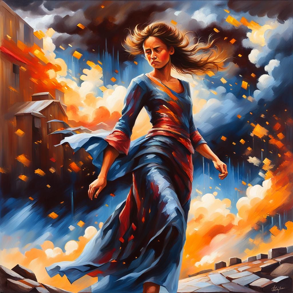 Spanish Village Under Stormy Sky: Impressionist Oil Painting