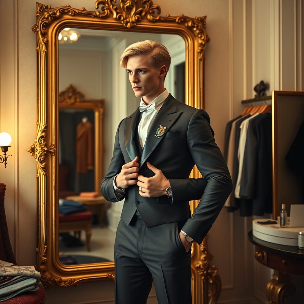 Elegant Male Model in Luxurious Dressing Room