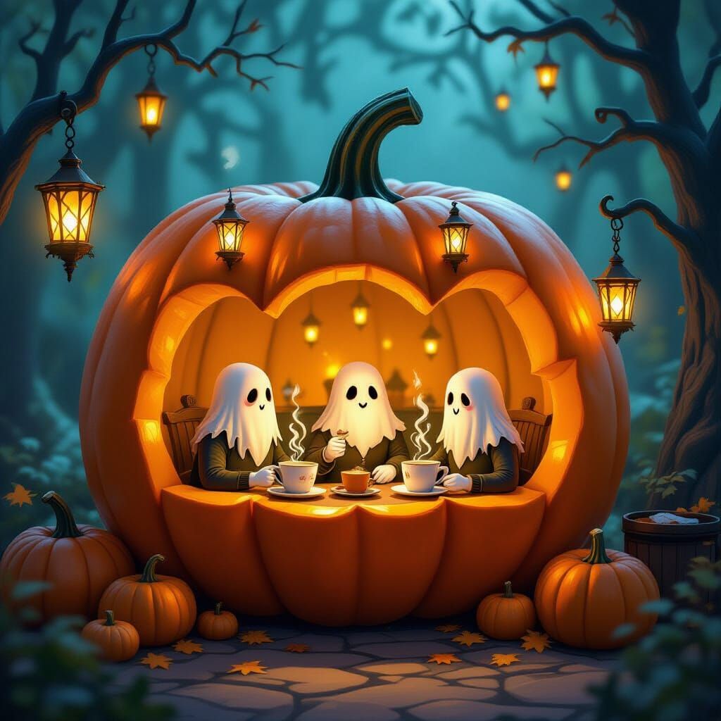 Mystical Pumpkin Cafe with Ghostly Baristas