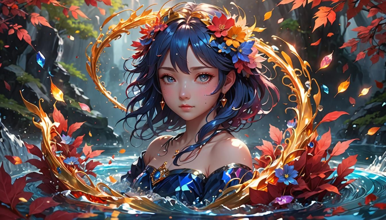 Rainbow Sapphire Flower in 3D Anime Style