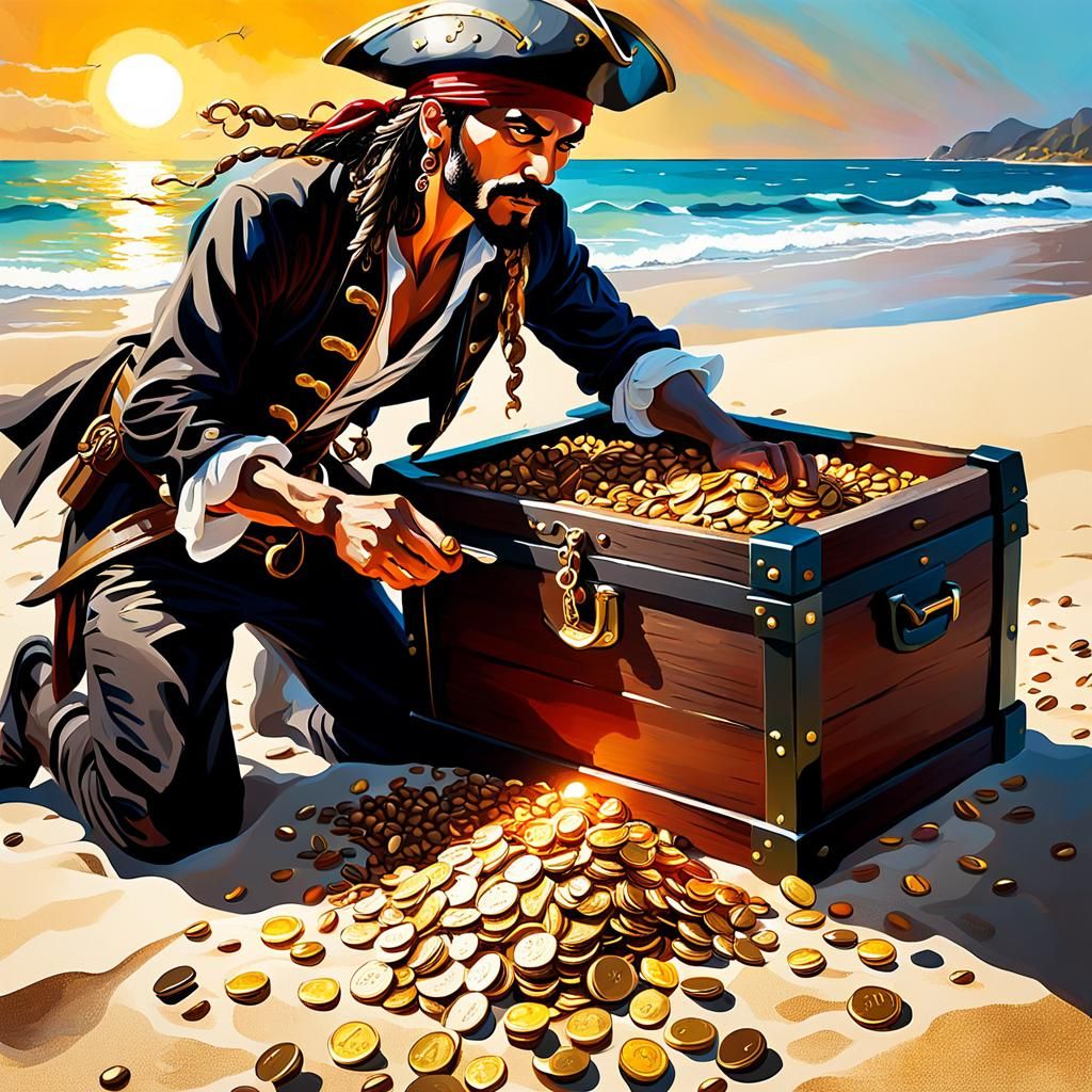 Pirate's Abstract Treasure: Coins and Coffee Beans