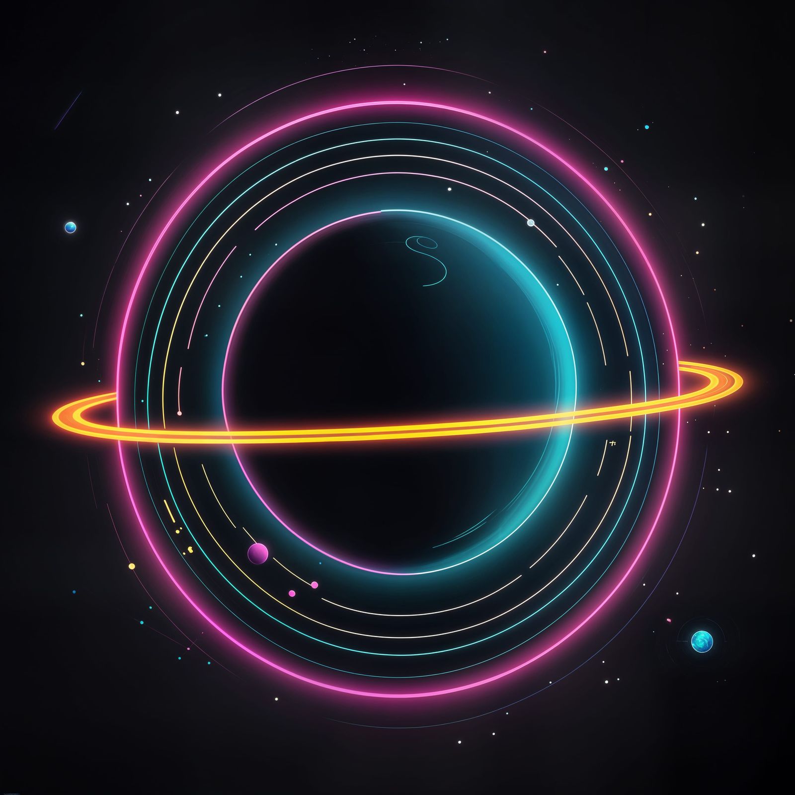 Neon Planet in Simplistic Line Art Style