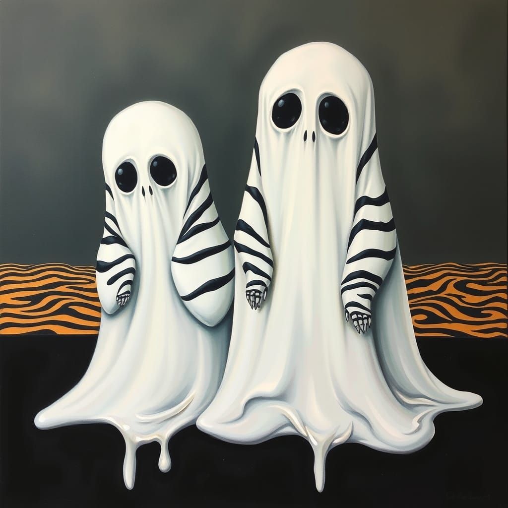Surreal Ghosts with Zebra Stripes in Melting Oil Painting St...
