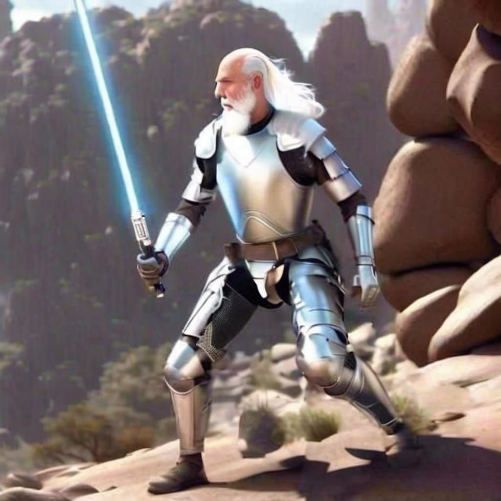 Blue Lightsaber on Rocky Planet in 8K