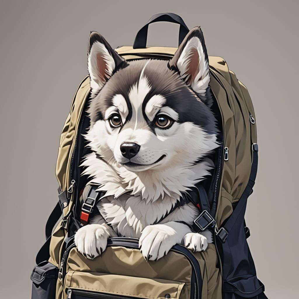 Cute Husky Peeking Out: Anime Style Digital Art