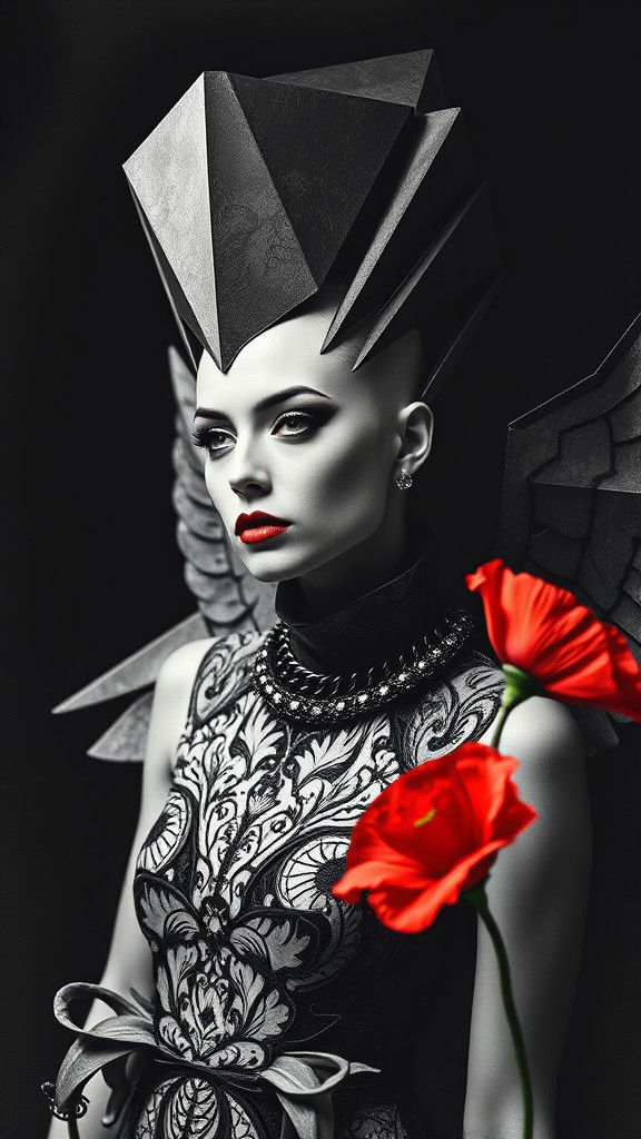 Geometric Winged Model in Dada Photogram Style