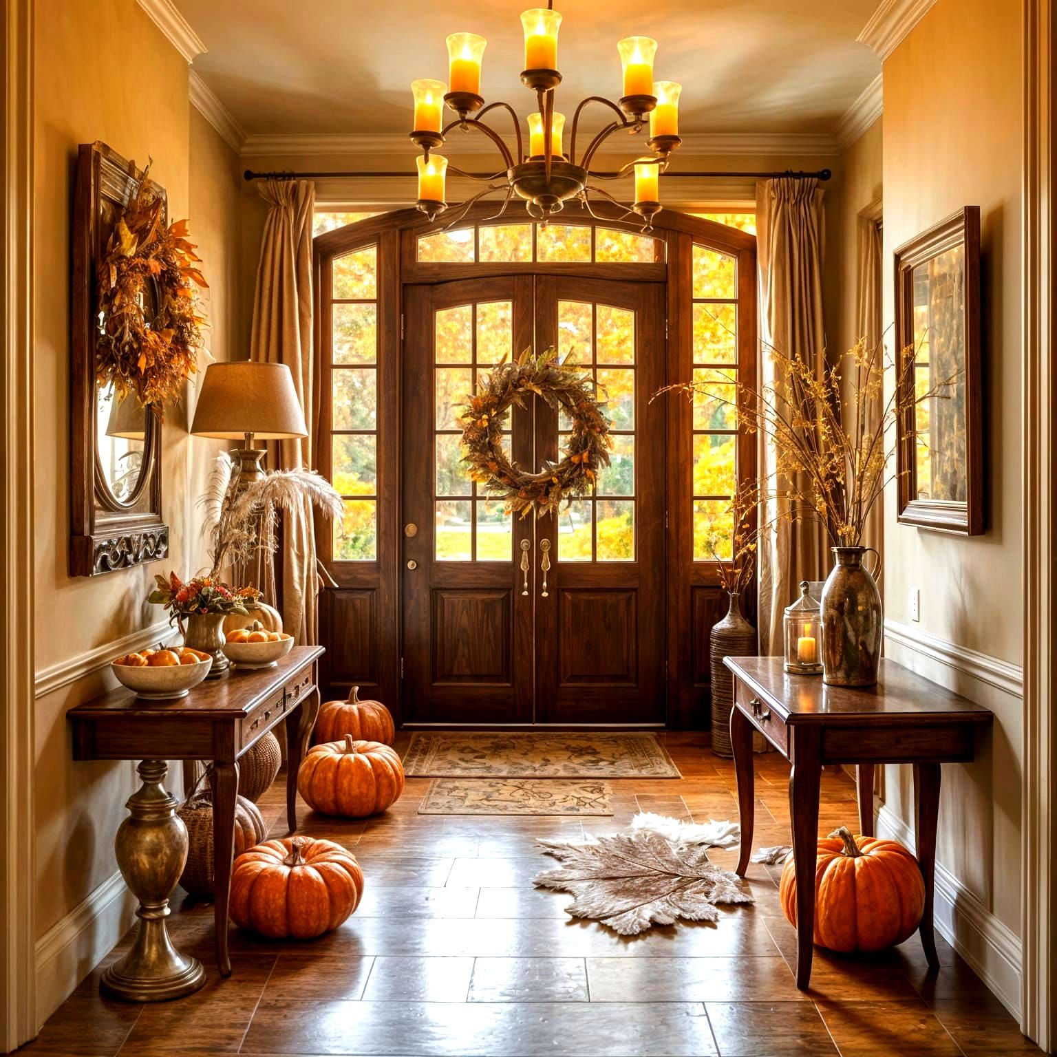 Elegant Autumn Foyer With Luxe Vintage Decor