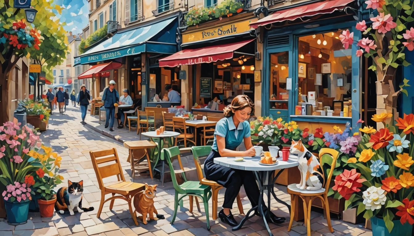 French Cafe Scene in Pop-Up Book Style