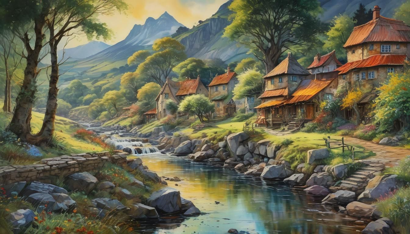Vibrant Landscape in Watercolour Style