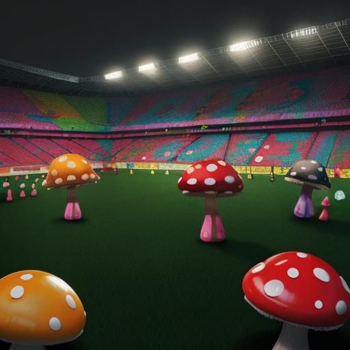 Candy Art Soccer Field with Colored Mushrooms