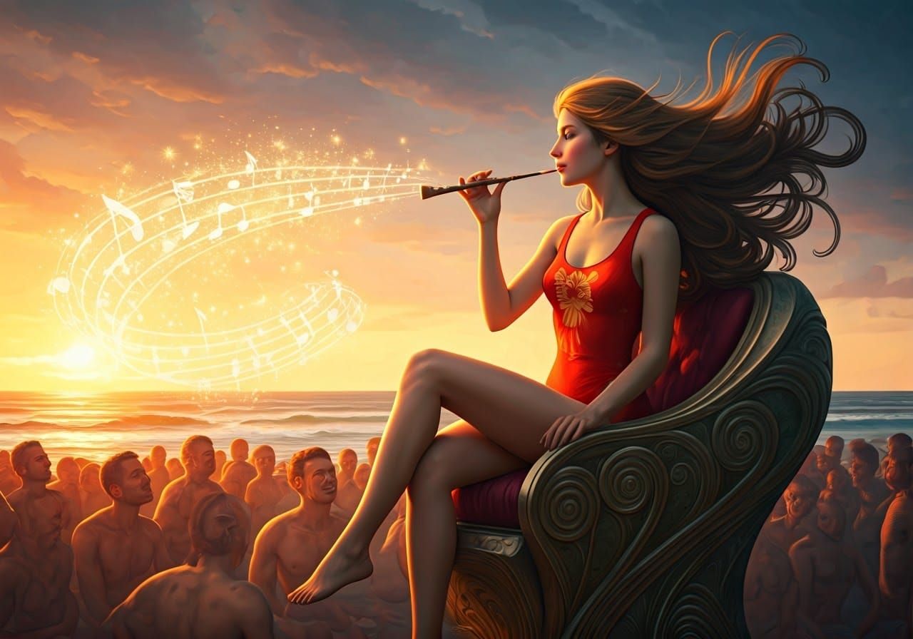 Lifeguard's Enchanted Melody in Art Nouveau Style