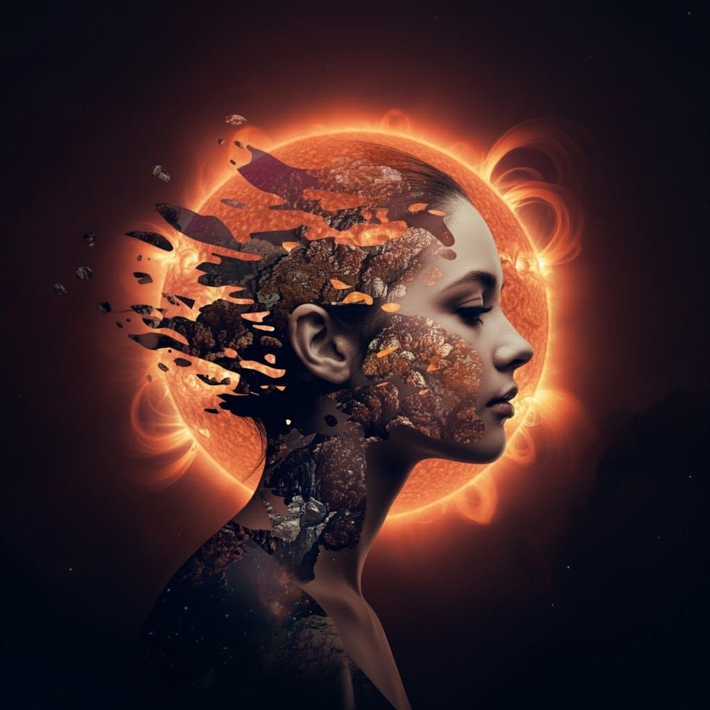 Surreal Solarized Portrait in Futuristic Style