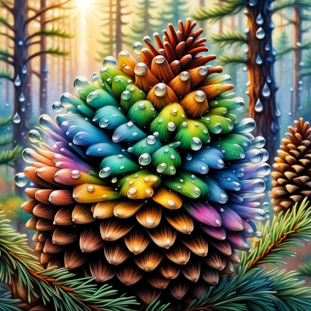 Dew-Kissed Coulter Pine Cone: Hyperdetailed Airbrush Art