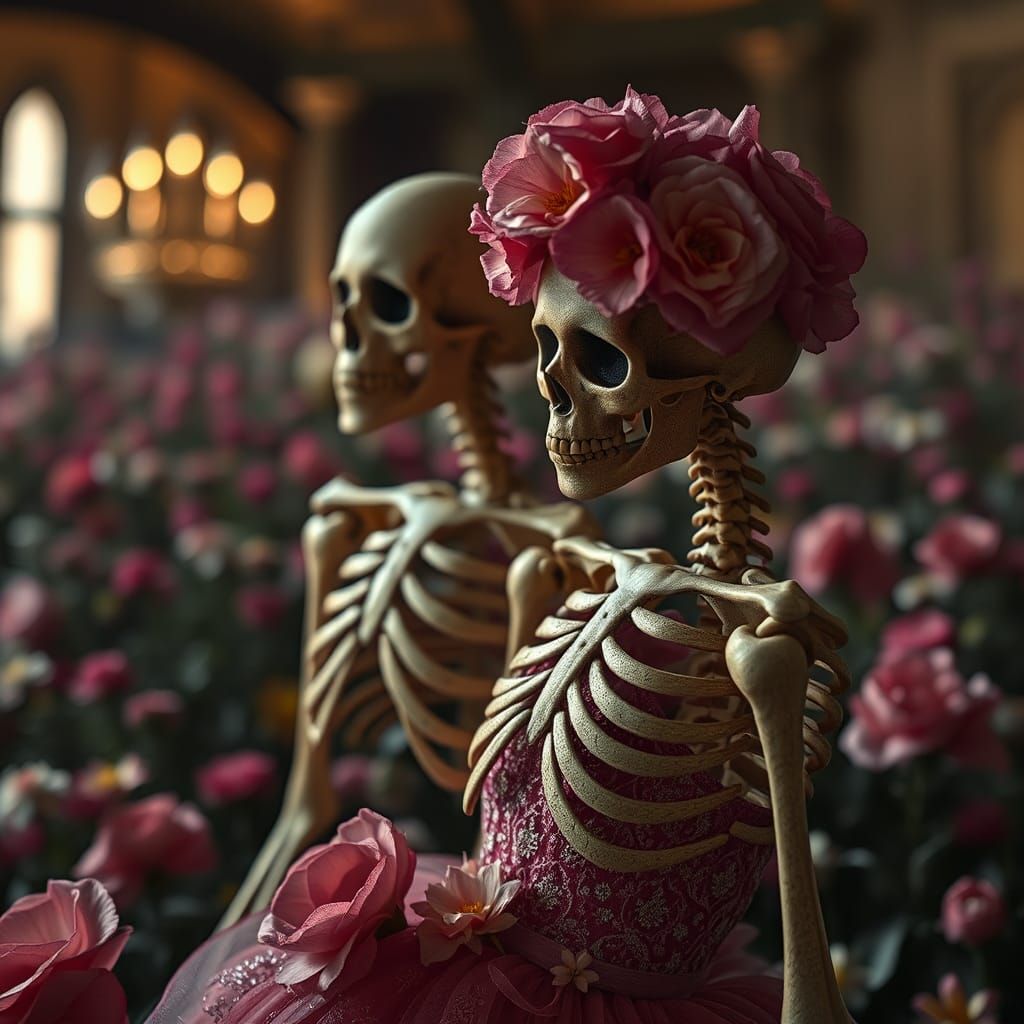 Skeletons in Gala Dress at Flower Viewing