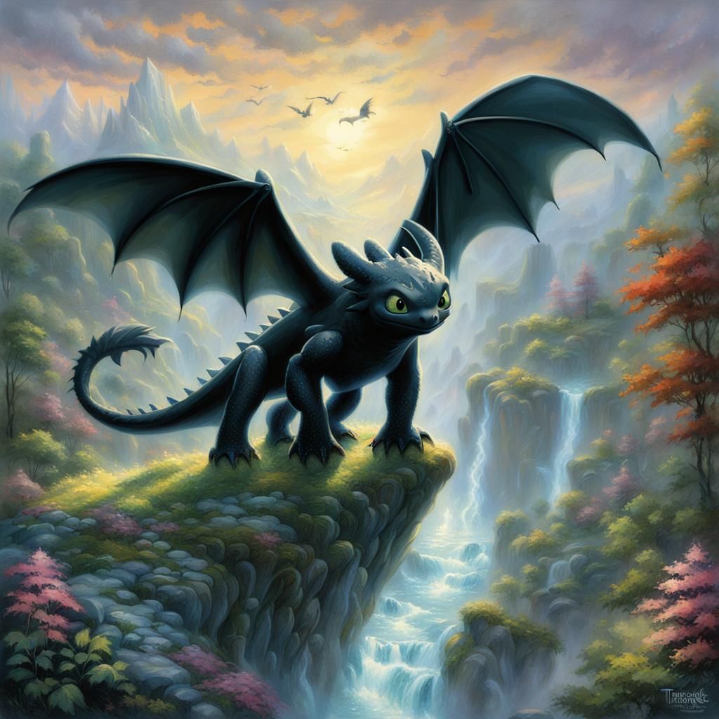 Ethereal Fantasy Toothless in Hyperdetailed Landscape