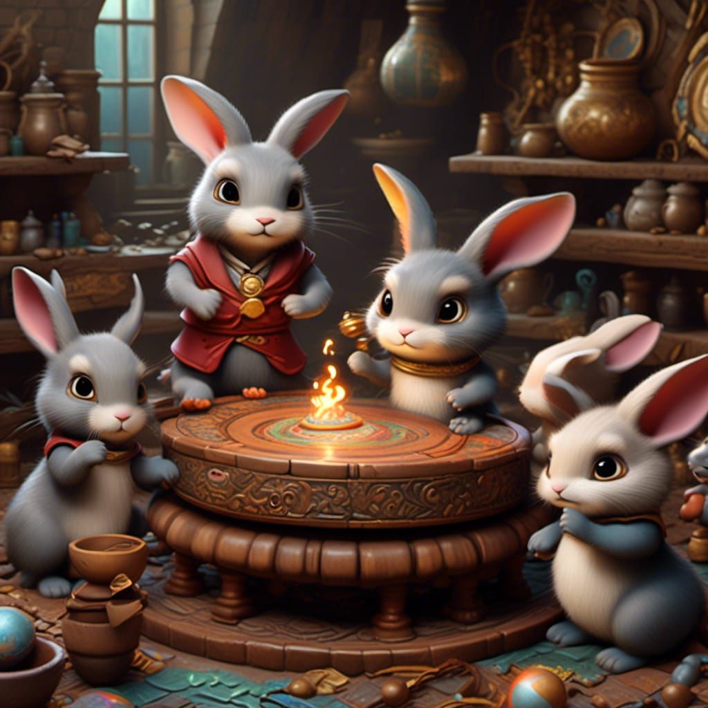 Anthro Chibi Bunnies and Otter: Hyperrealistic Digital Art