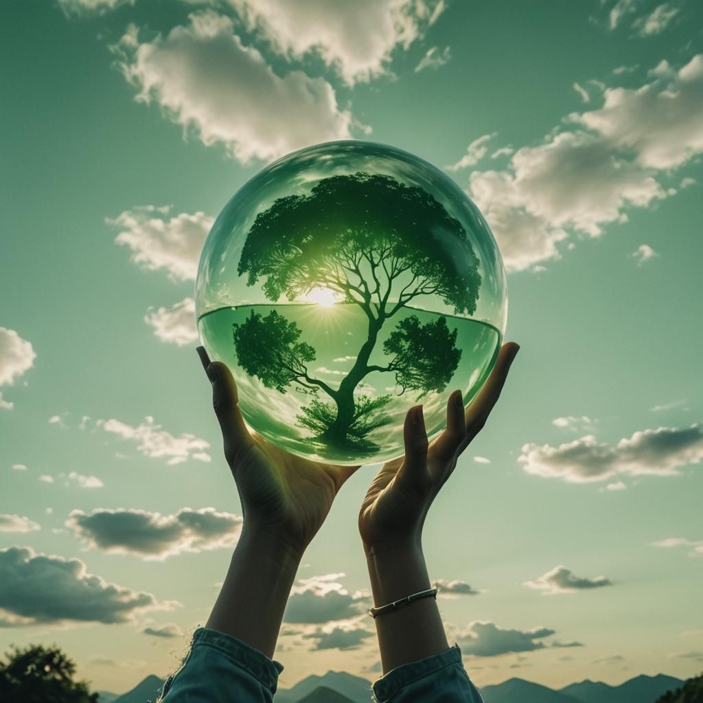 Green Orb Held by Woman in Cinematic Style
