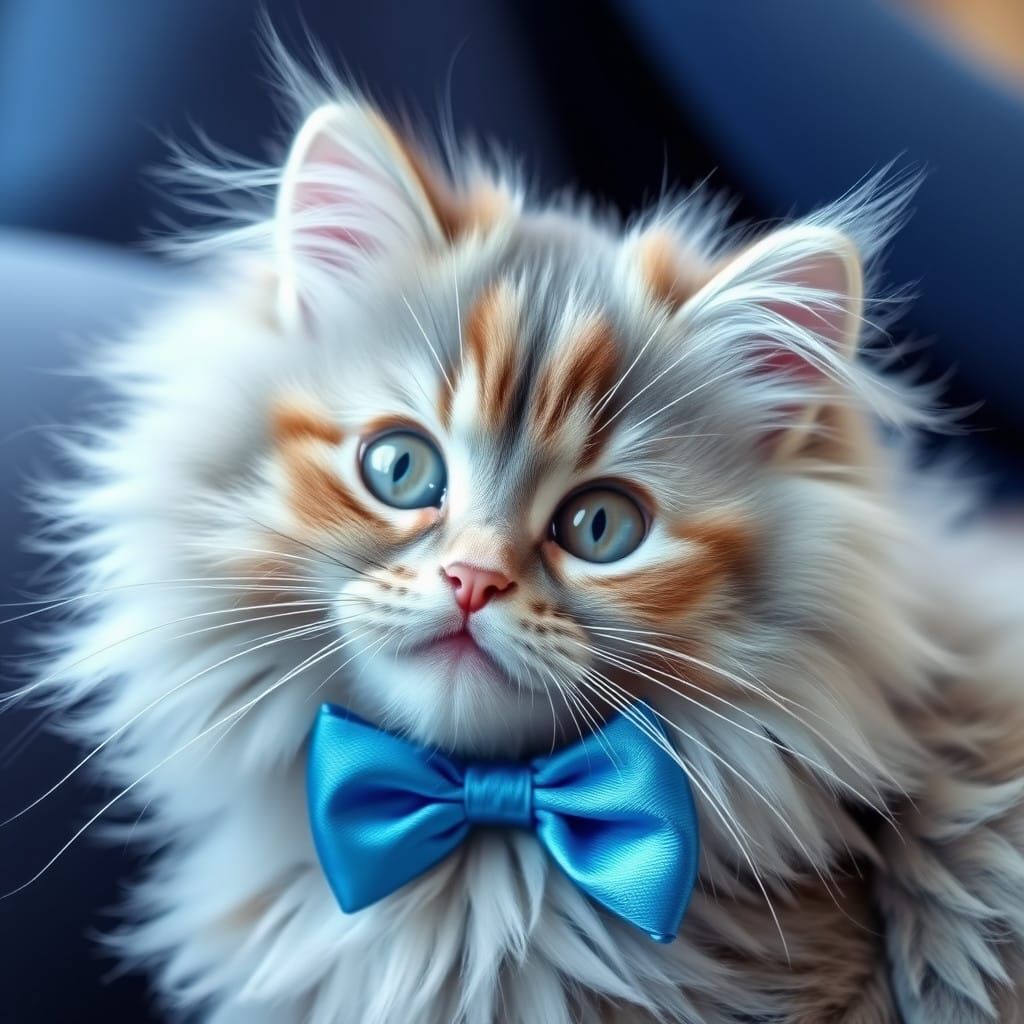 Whimsical Blue Feline with Bow in Pastel Aesthetic