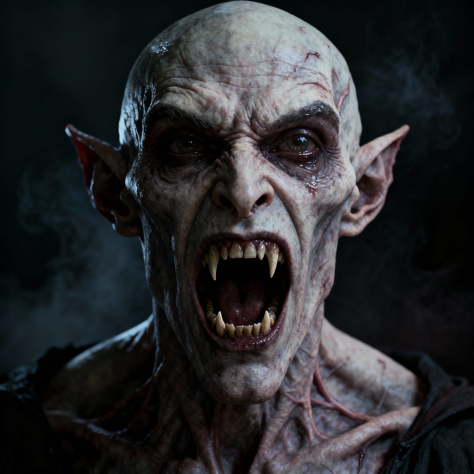 Vampire's Fierce Scream in Dramatic Chiaroscuro Lighting