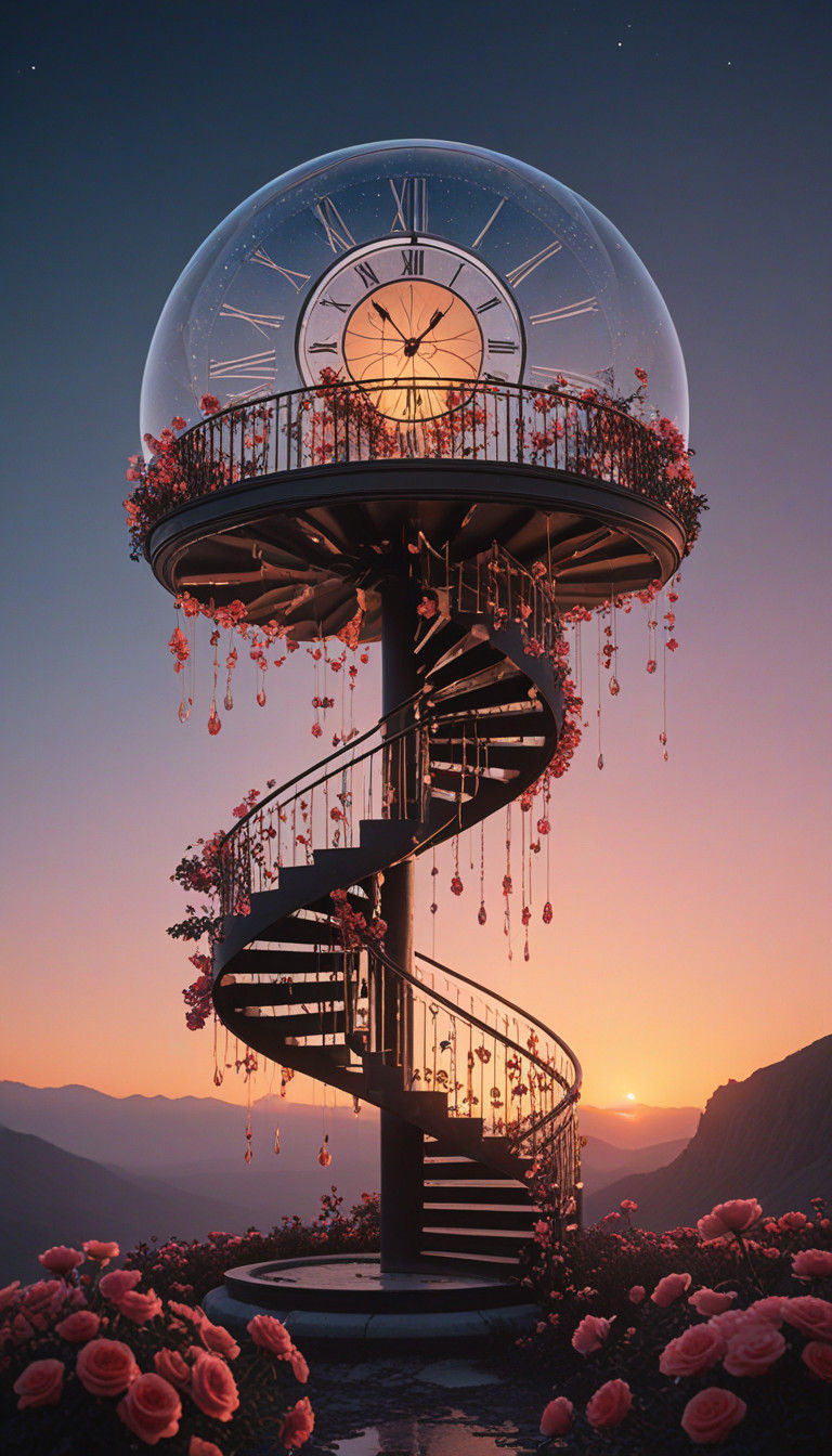 Floating Glass Island with Celestial Clock: Luminogram