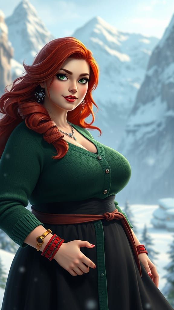 Red Haired Fantasy Warrior in Snowy Mountains