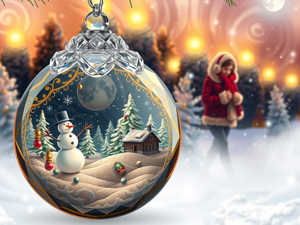 Majestic Crystal Ornament in Whimsical Winter Wonderland Sce...