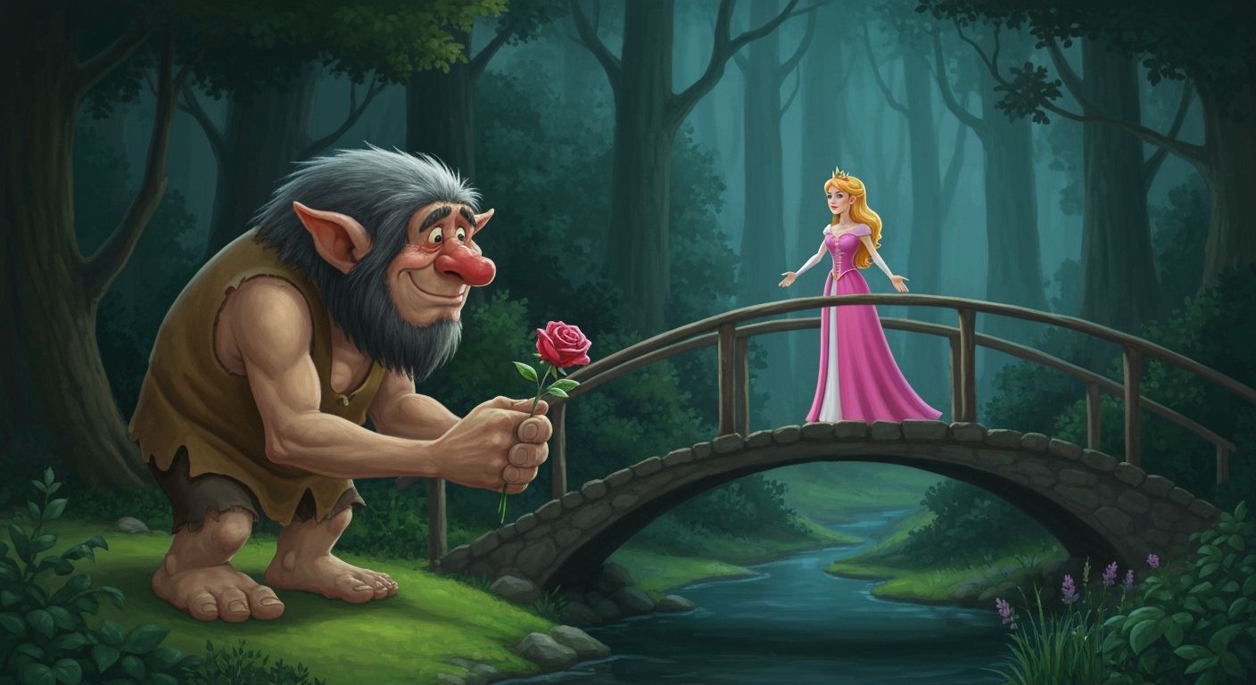 Troll Offers Rose to Forest Princess