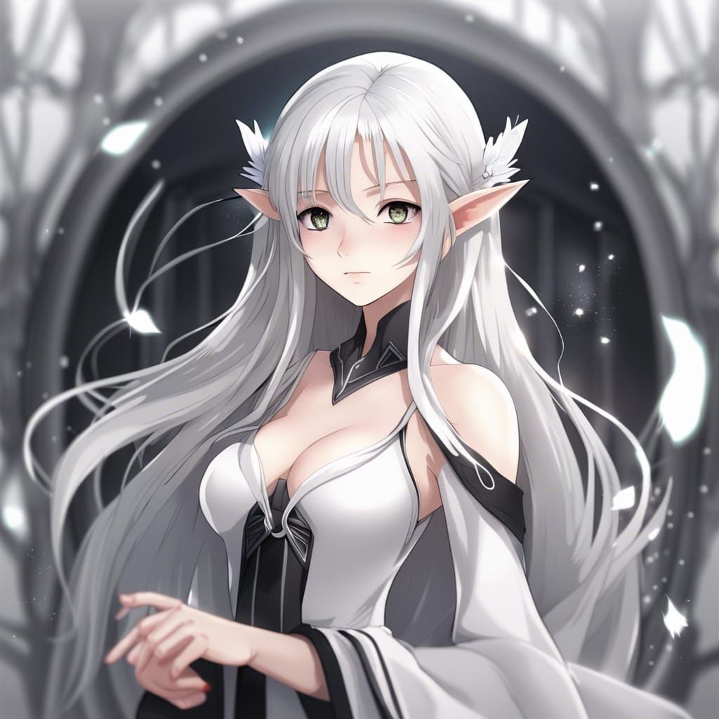 Anime Elf Girl Casting Magic in Fantasy Style