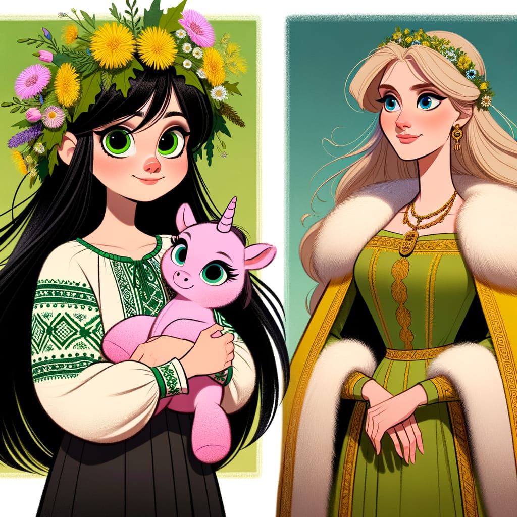 Classic Animation-Inspired Ukrainian Woman with Unicorn and ...