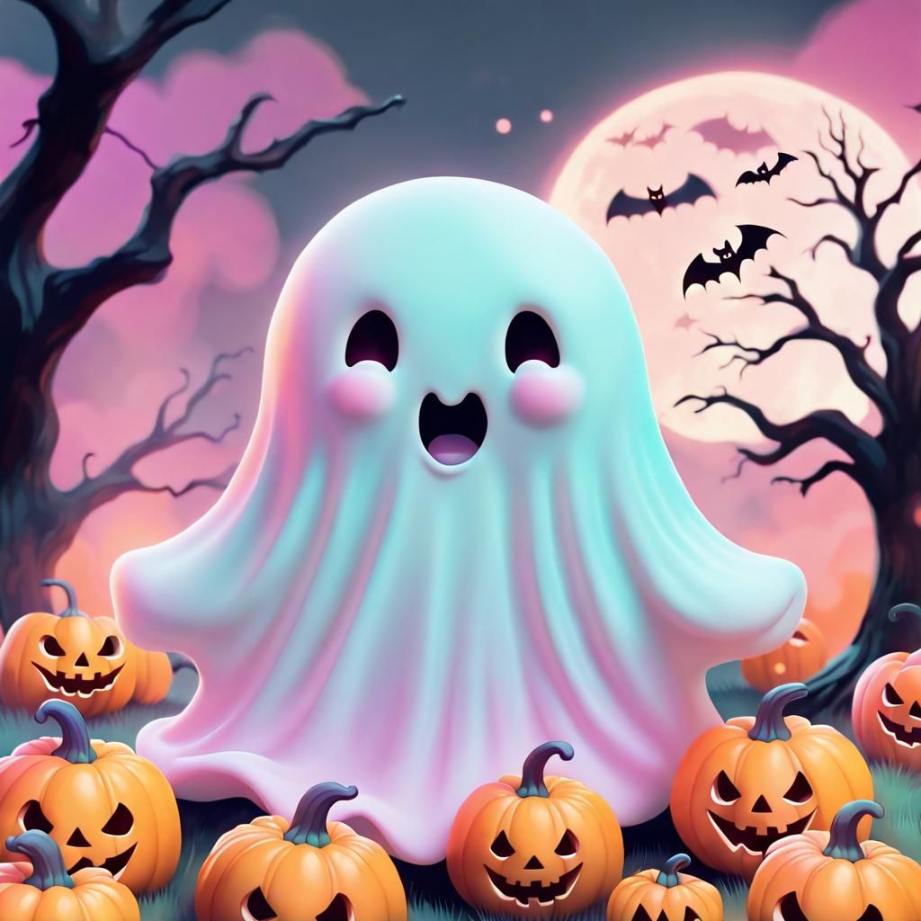 Dreamy Pastel Ghost with Halloween Vibes