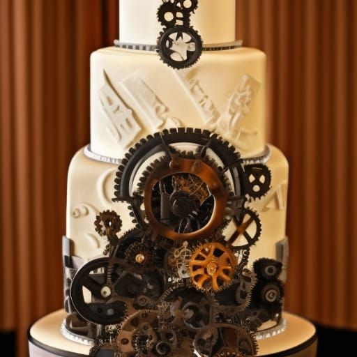 Steampunk Gothic Wedding Cake with Engine