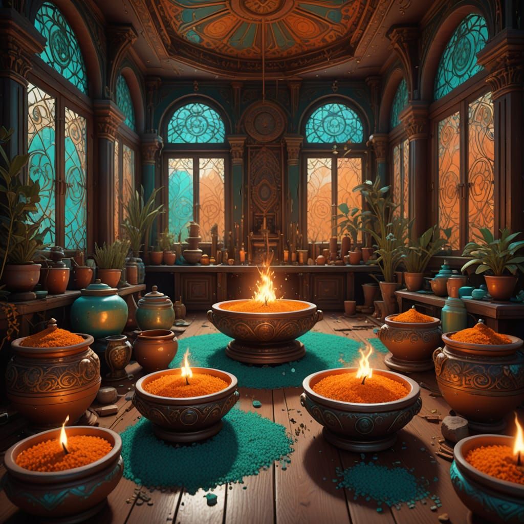 Intricate Incense Workshop Concept Art in 8K