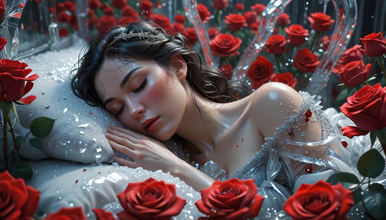 Sleeping Beauty in Crystal Bed of Roses