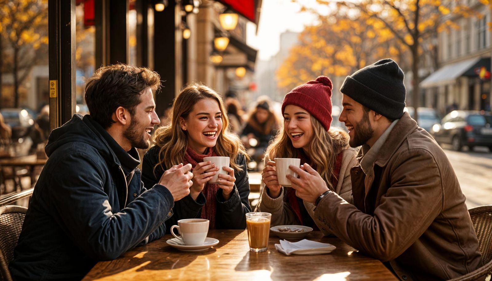 Couples Enjoying Autumn at Sidewalk Cafe