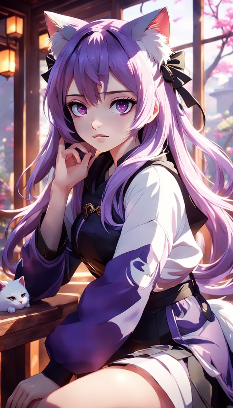 Anime Girl Embodies Elegant Serenity in Purple Hues