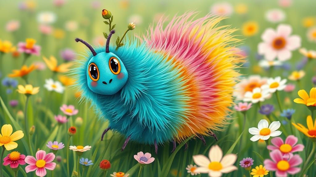 Vibrant Caterpillar in Whimsical Meadow