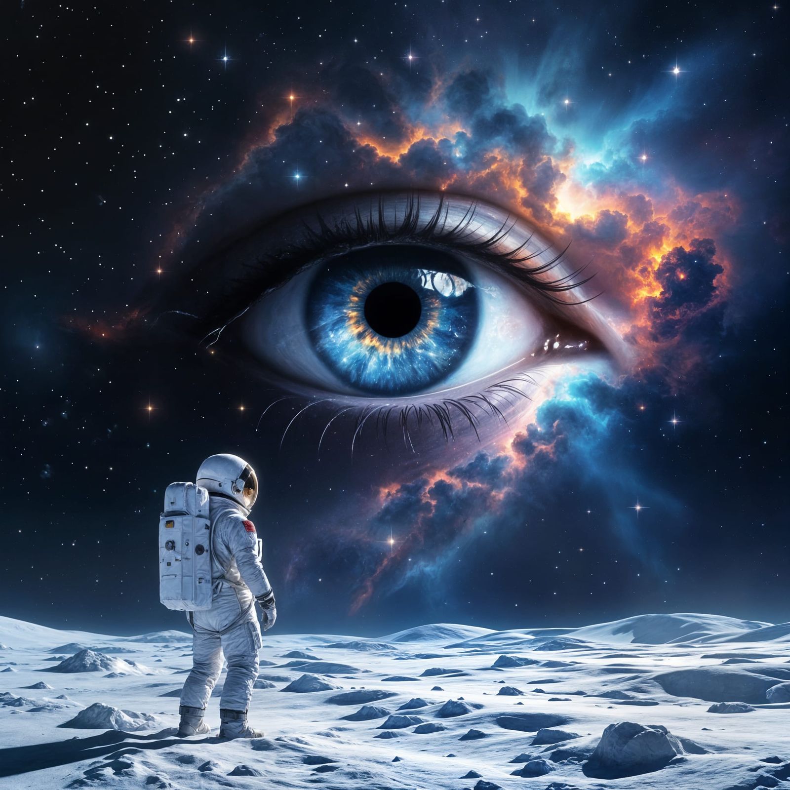 Astronaut Gazes at Weeping Eye Nebula in Hyperrealistic Spac...