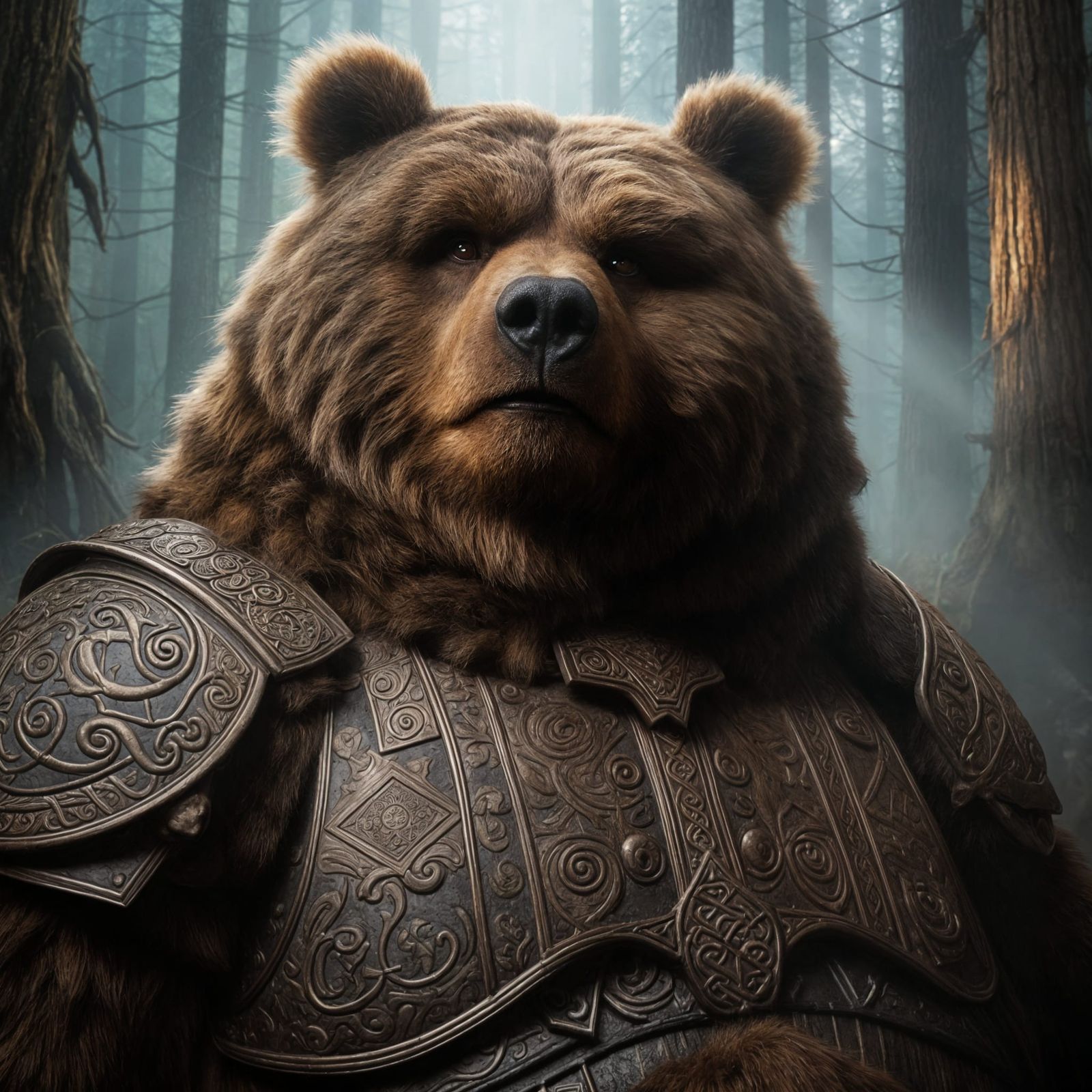Sarcastic Brown Bear Warrior in Celtic Armor
