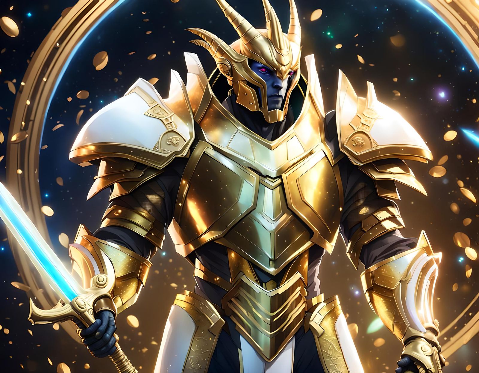 Anime Style Alien Warrior with Gold Armor