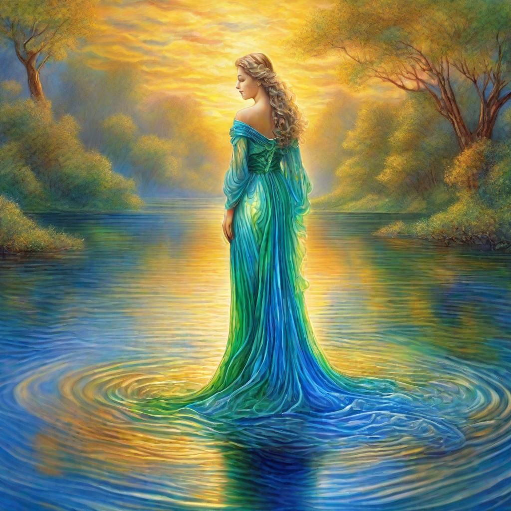 Lady in Glass Lake: Neo-Impressionist Masterpiece