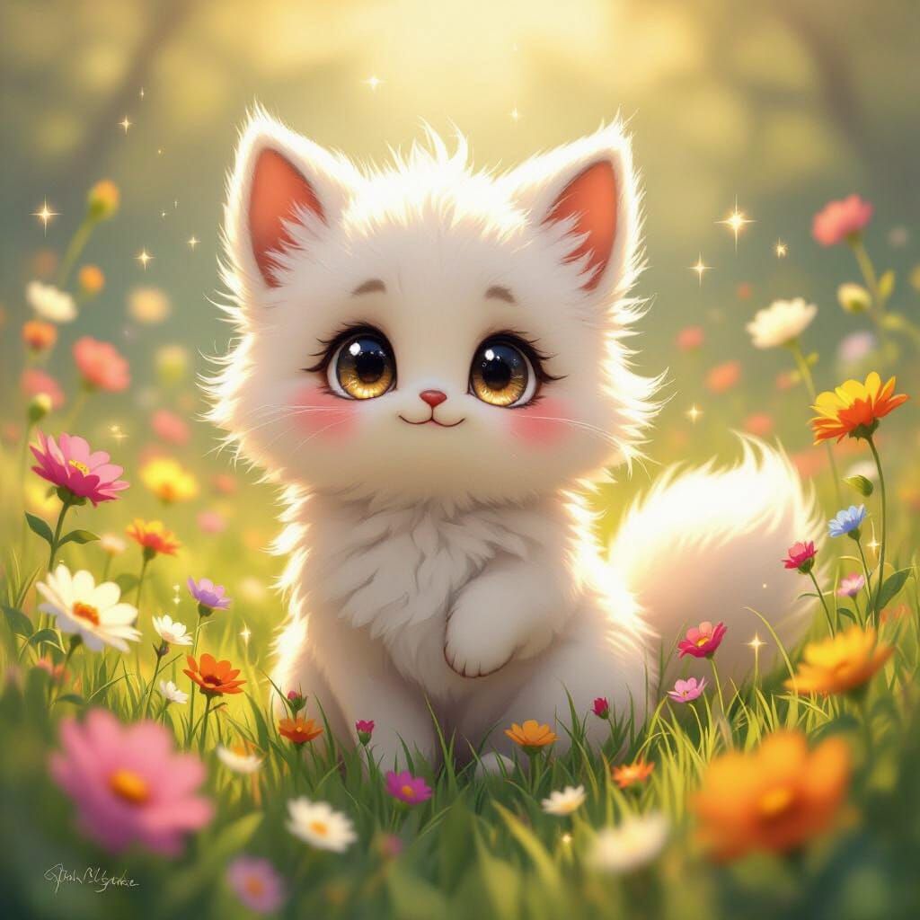 Enchanting Creature in Meadow, Fantasy Art Style