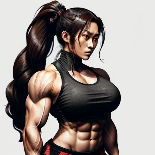 Muscular Japanese Girl with Torn Clothing