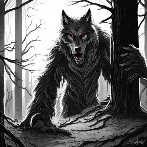 High Gothic Horror Werewolf in Dark Forest