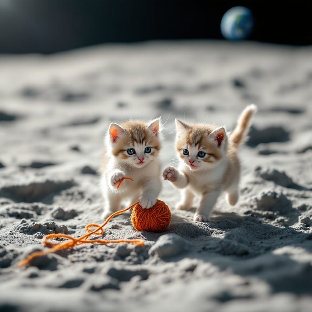 Kittens Play on the Moon: Professional Photography