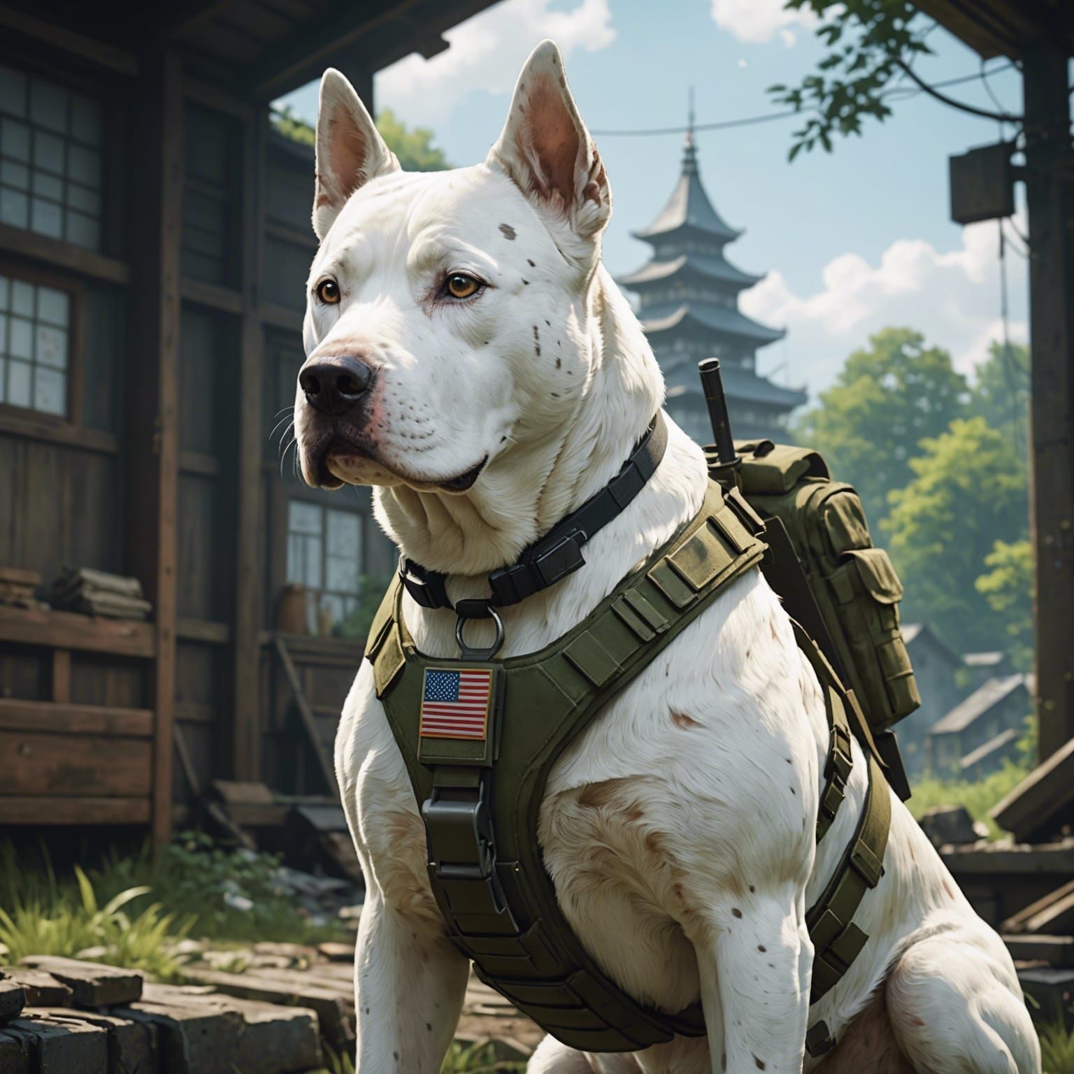 Amstaff Dog Soldier in Studio Ghibli Anime Style