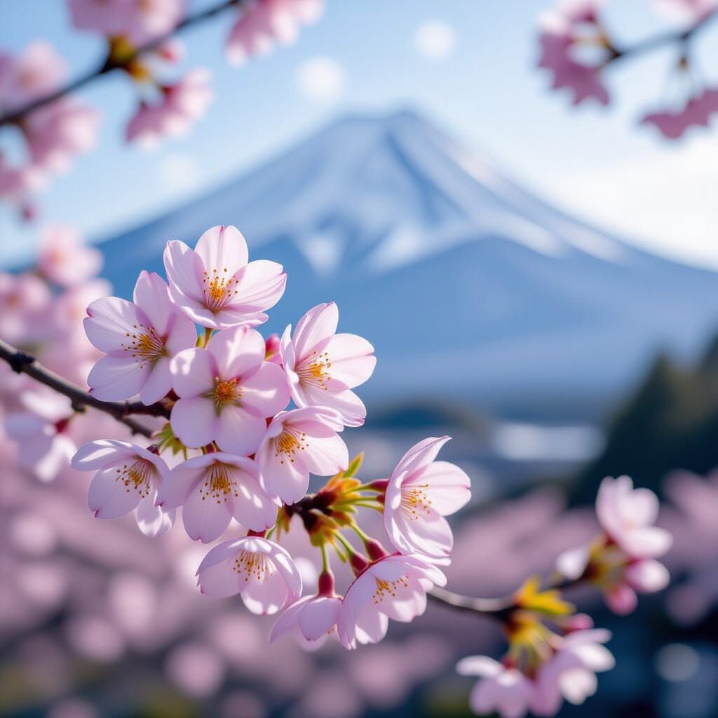 Sakura Blossoms and Mt. Fuji in Spring