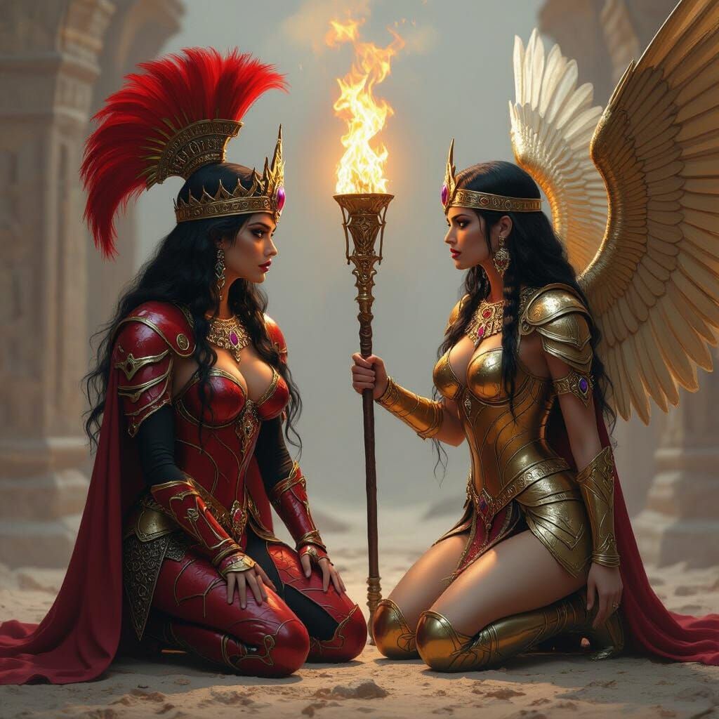 Two Powerful Women in Elaborate Armor