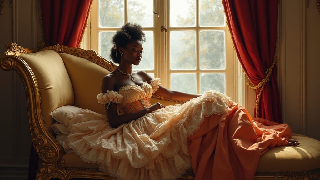 Elegant Woman Reclines in Luxurious Renaissance Setting