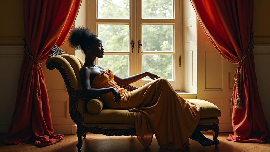 Elegant African Woman in Renaissance-Inspired Luxury