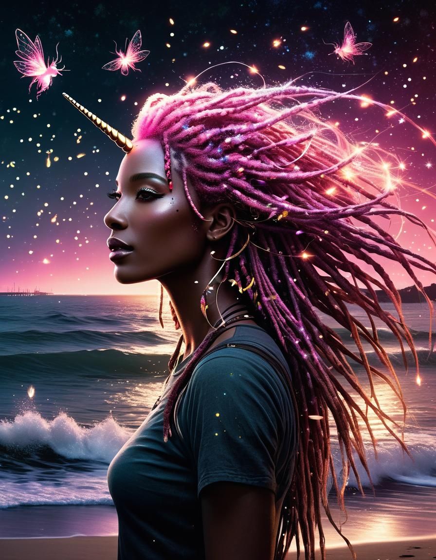 Dreamlike Unicorn Girl with Fireflies